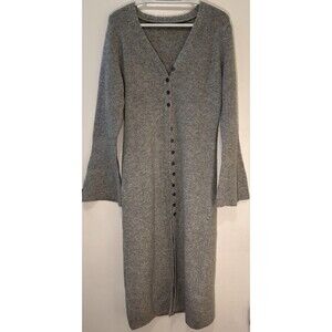 Gray Ribbed Button Front Sweater Dress Long Cardigan Midi Knit Stretch Medium